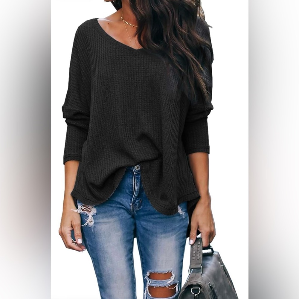 IGenjun, Black, Long Sleeve, Lightweight WaffleTop Size 2X